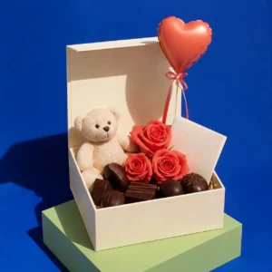 Caja de mimos con chocolates y globo